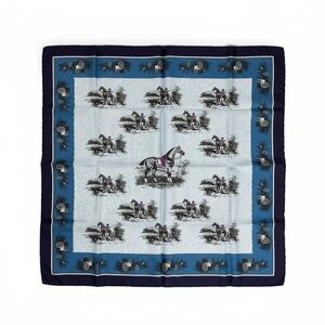 VTG 60s Eastman Equestrian Scarf Blue Acetate Japan 27.5 Square Preppy